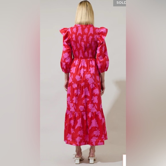 Sugarlips Women’s Smocked Maxi Poplin Dress Raspberry Bliss Brighton Size XL - Picture 2 of 13